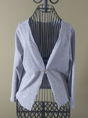 Talbots Silver Metallic V-Neck Cardigan with Decorative Brouch